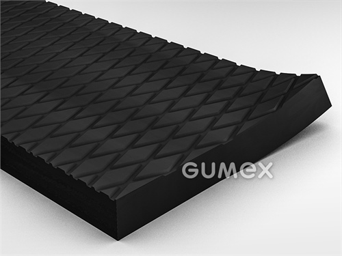Gumová podlahovina pre transportéry koní a dobytka KARO PROFIL, hrúbka 15mm, šírka 1200mm, dĺžka 1800mm, 65°ShA, dezén kosoštvorcový, SBR, -25°C/+70°C, čierny